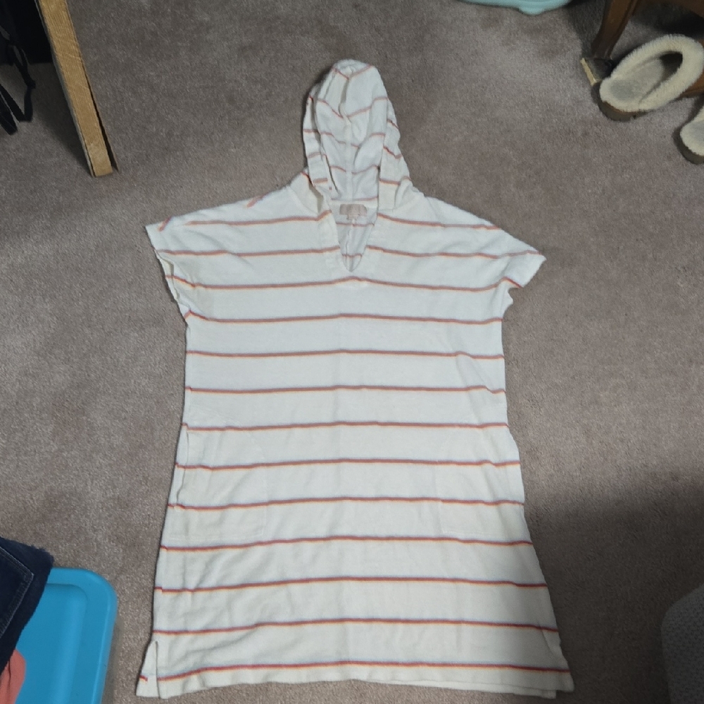 GAP White and Pink Striped Women's Swim Coverup